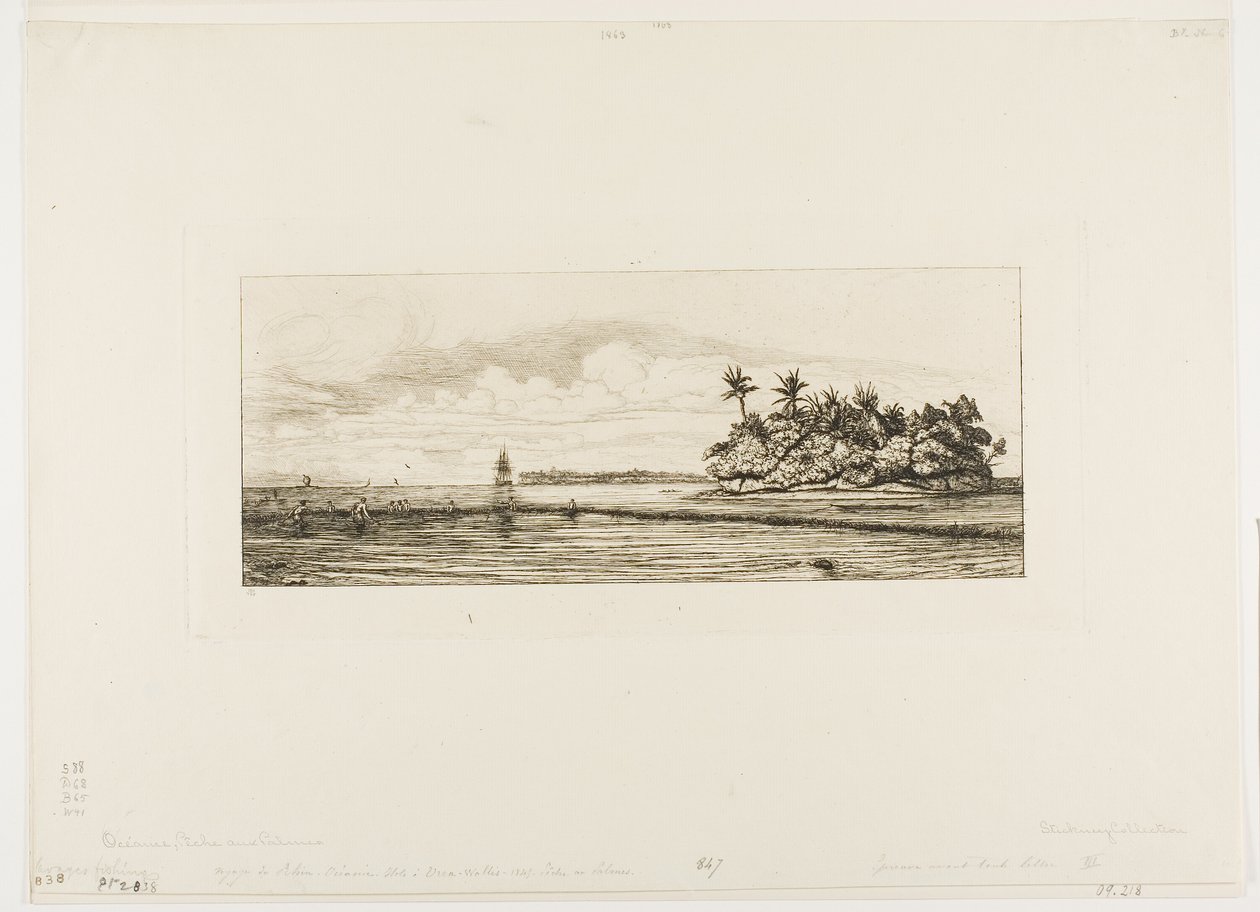 Óceánia: halászat, közeli pálmaszigetek az Uea vagy Wallis csoportban, 1845 alkotó: Charles Meryon