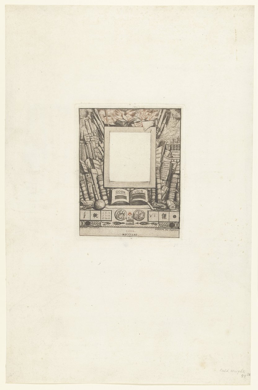 Omlijsting voor portré van Armand Guéraud Keretezési projekt Armand Guérard portréjához alkotó: Charles Meryon