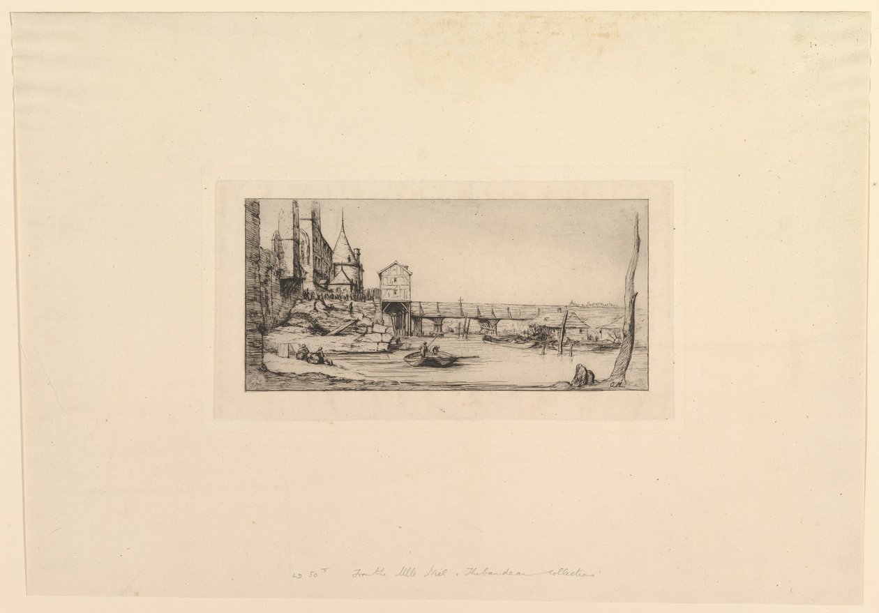 Pont-au-Change gyaloghíd, az 1621-es tűzvész után A gyaloghíd ideiglenesen felváltotta..., 1860. alkotó: Charles Meryon