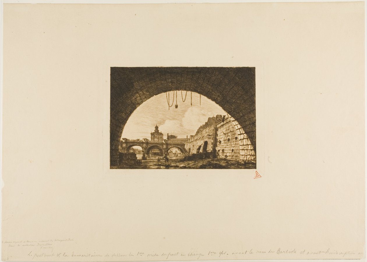 Pont-Neuf és a Szamaritánia a Pont-au-Change első boltíve alól, Párizsban alkotó: Charles Meryon