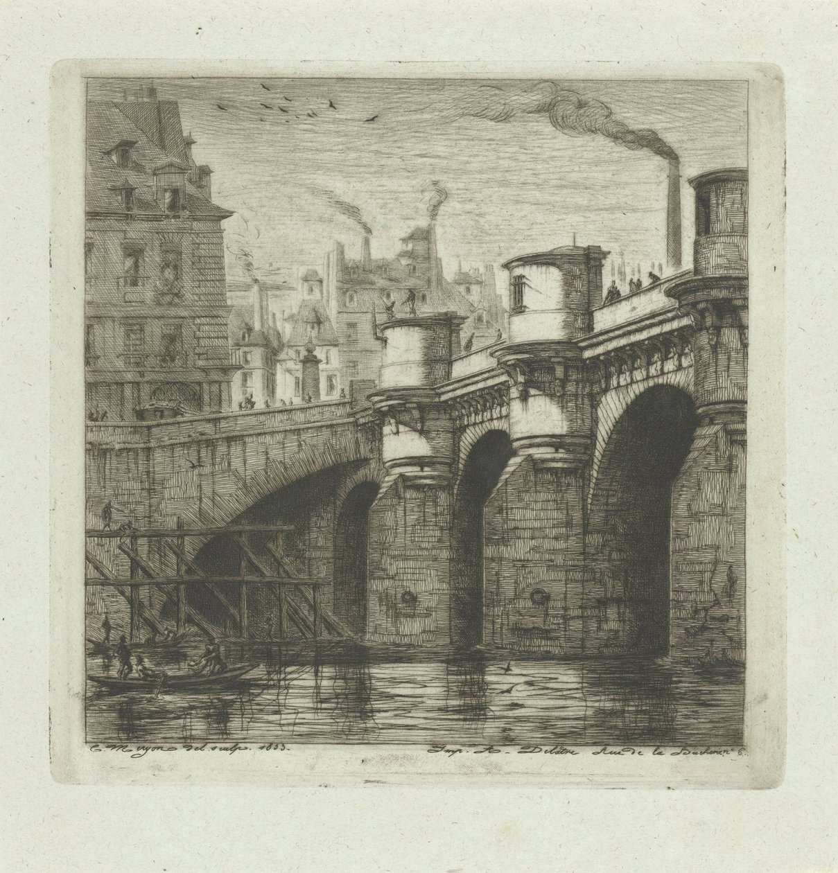 Pont Neuf a Szajna felett Párizsban Az új híd Rézkarcok Párizsról (sorozat címe) alkotó: Charles Meryon