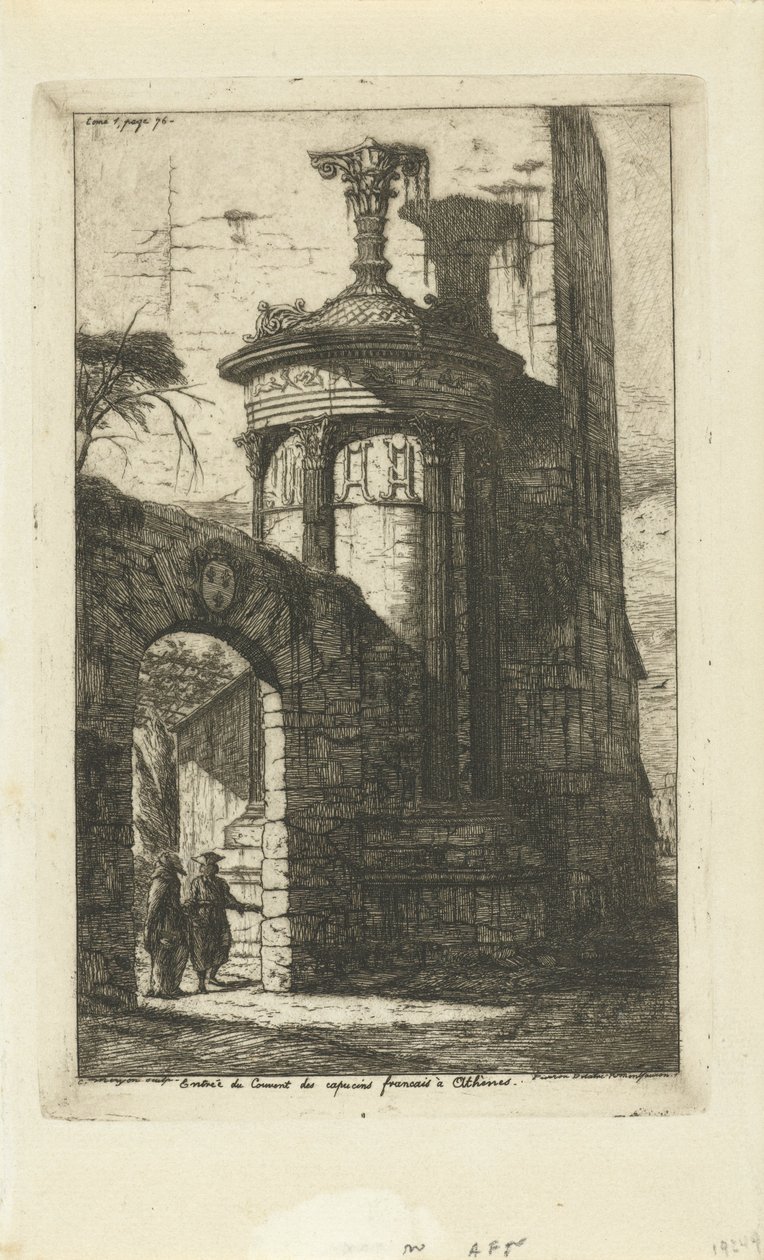Kapu az athéni francia kapucinusok kolostorának bejáratánál Entrée du convent des Capucins Francais a Athenes (cím a tárgyon) alkotó: Charles Meryon