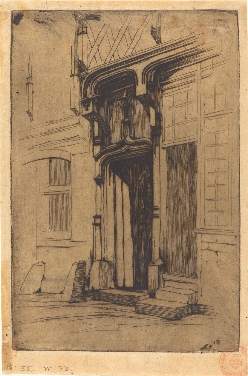 Egy ősi kolostor ajtaja, Rue Mirabeau, Bourges-ban (Egy ősi kolostor ajtaja, a Rue Mirabeau-ban, Bourges) alkotó: Charles Meryon