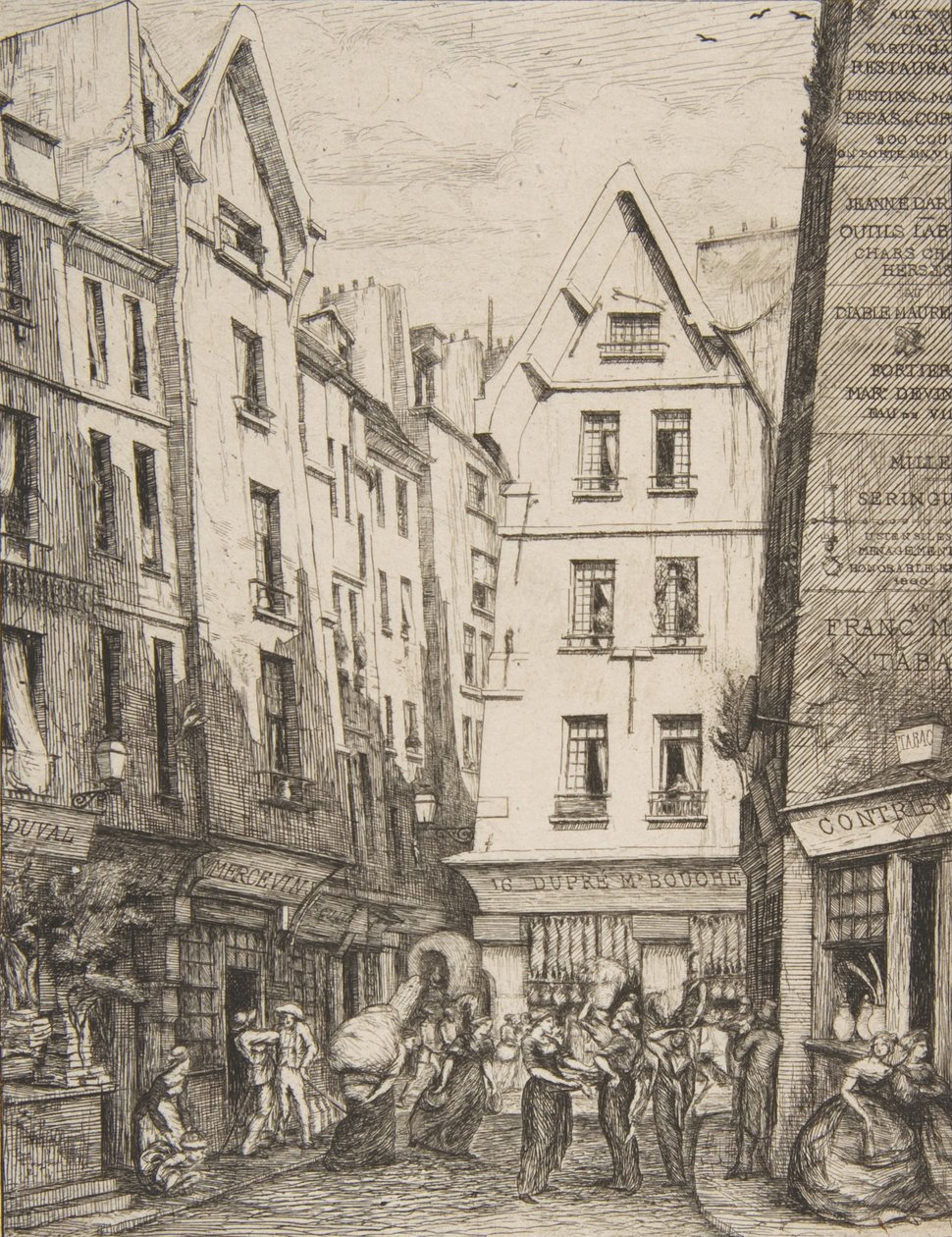 Rue Pirouette Les Hallesben Rue Pirouette Les Hallesben, Párizsban, Laurence után, 1860. alkotó: Charles Meryon