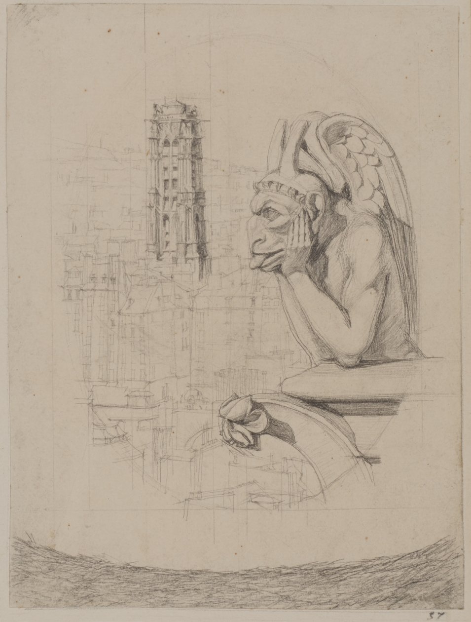 Tanulmány a „Le Stryge”-hoz: A kiméra és a Saint-Jacques-torony alkotó: Charles Meryon