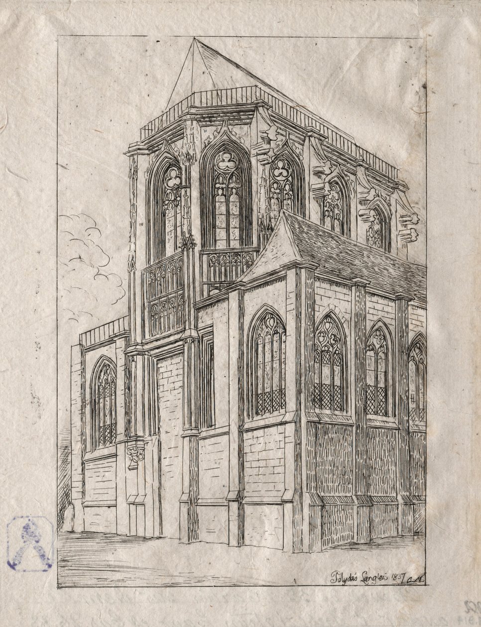 A St. Martin-sur-Renelle-templom apszisa, 1860. alkotó: Charles Meryon