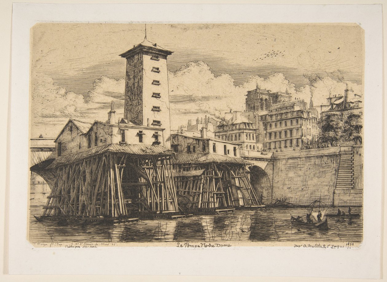A Notre-Dame-szivattyú, Párizs, a „Párizsi rézkarcok” című műből alkotó: Charles Meryon