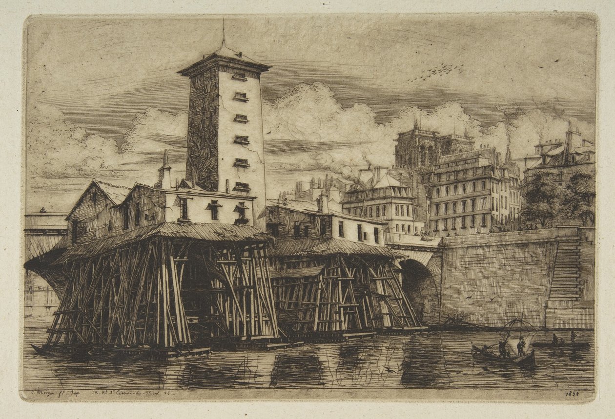 A Notre-Dame-szivattyú, a „Párizsi rézkarcok” című sorozatból alkotó: Charles Meryon