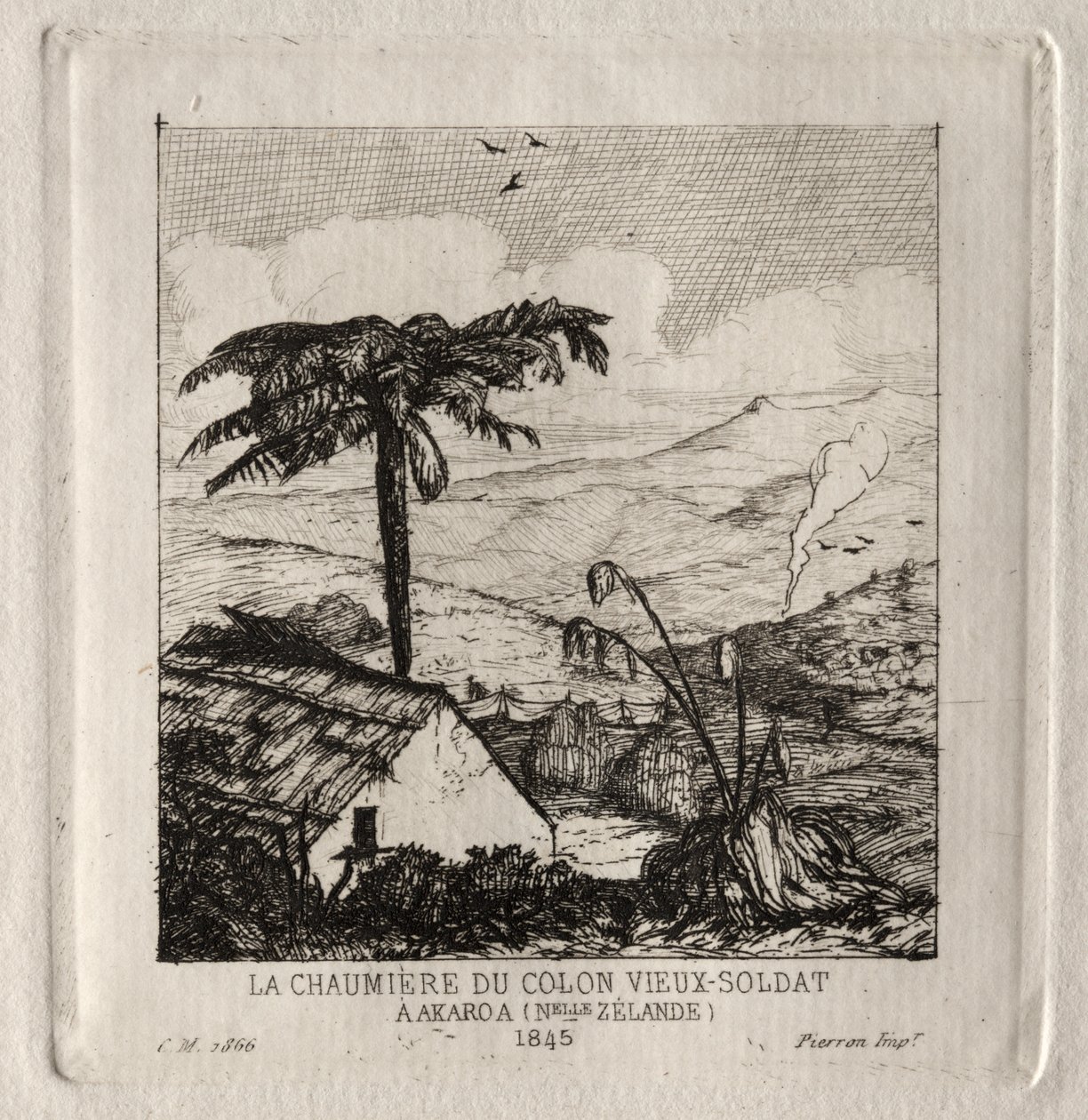 Az öreg katona telepes kunyhója Akaroában, 1845 alkotó: Charles Meryon
