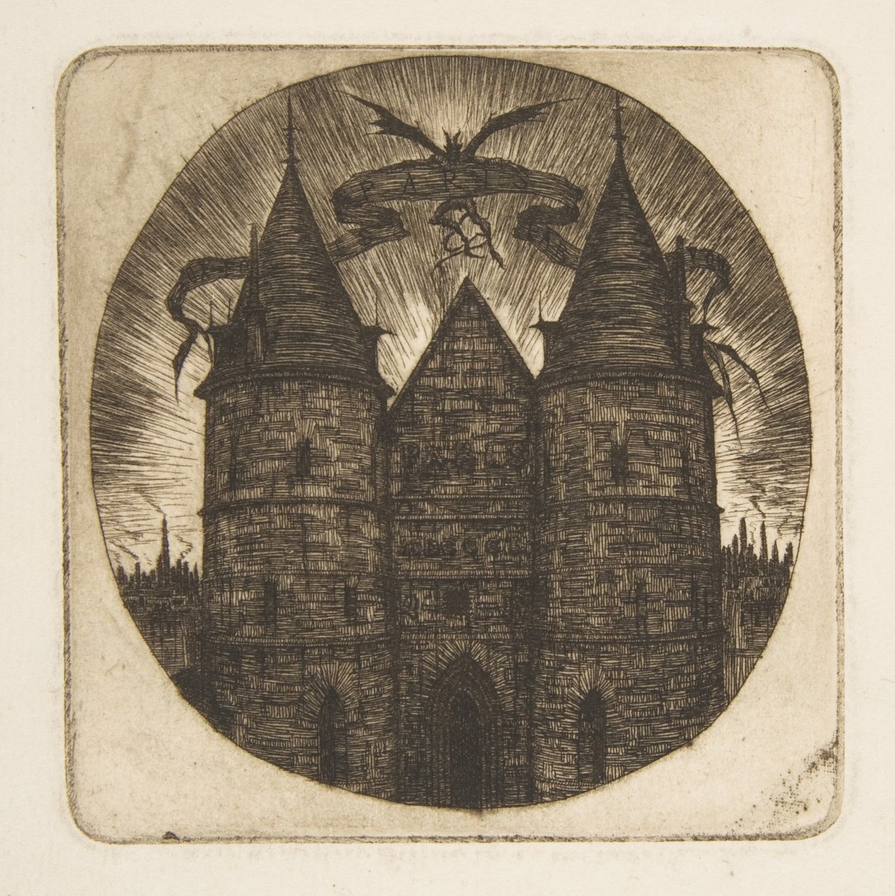A párizsi Palais de Justice régi kapuja, az „Etchings of Paris” című mű címlapképe alkotó: Charles Meryon