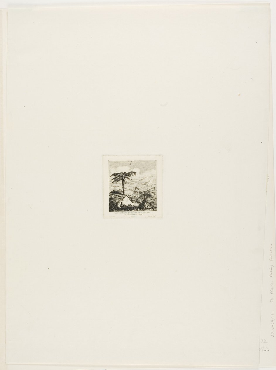 Az öreg katona tetőfedő háza, Akaroa, 1845 alkotó: Charles Meryon