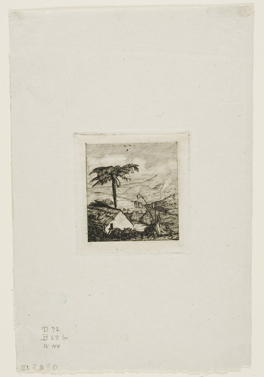 Az öreg katona tetőfedő háza, Akaroa, 1845 alkotó: Charles Meryon
