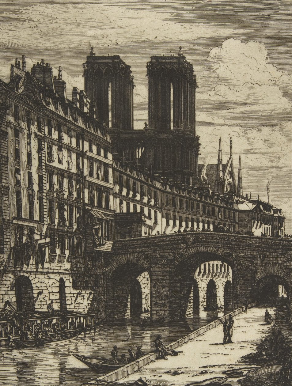 A Petit Pont, Párizs, 1850 és később. alkotó: Charles Meryon