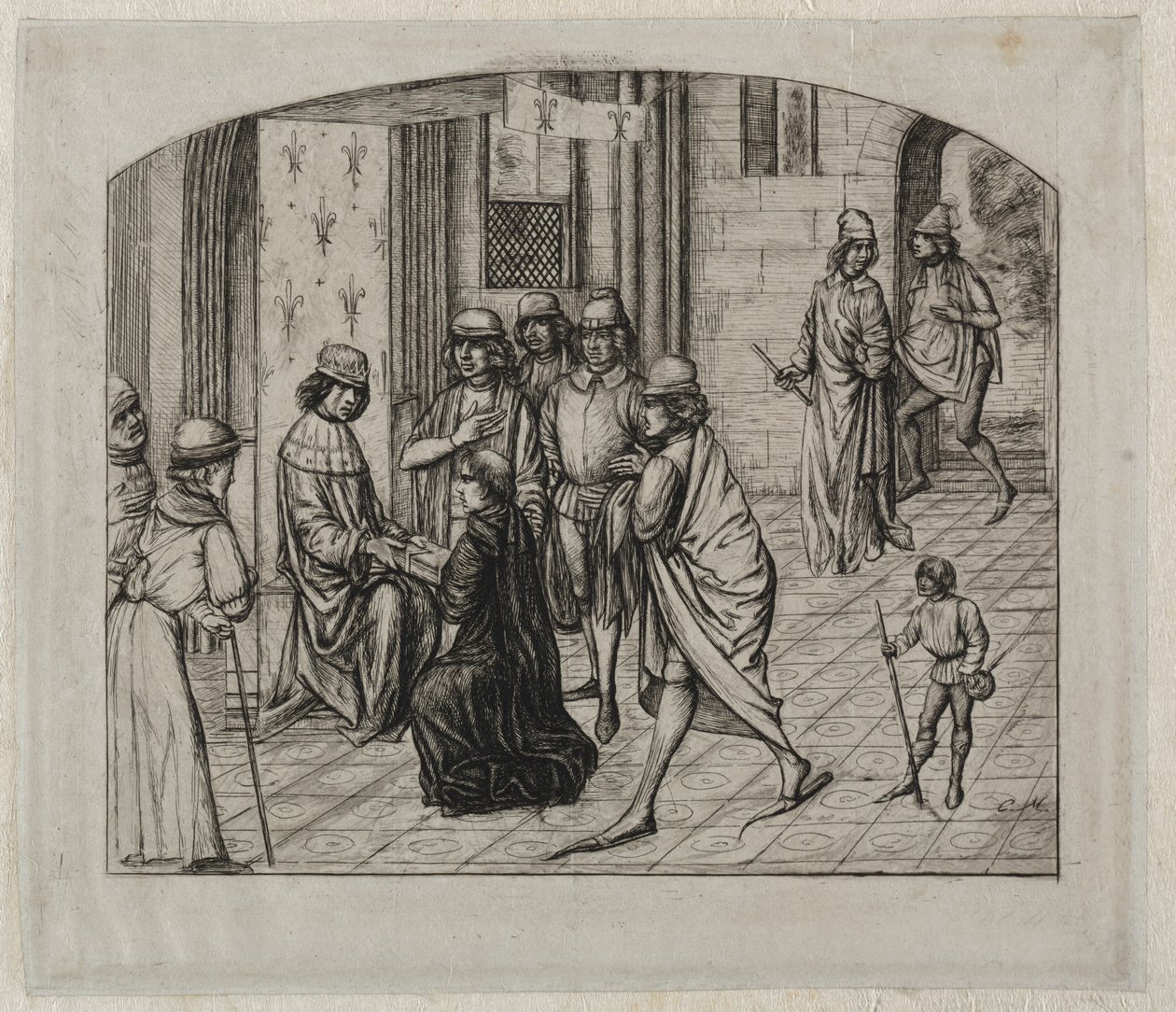 A latin szerző, Valerius Maximus nyomtatott műve, bemutatva XI. Lajos királynak, 1860. alkotó: Charles Meryon