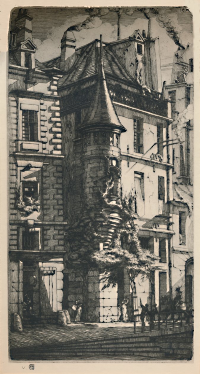 2nd State Tixéranderie utcai torony, 9 34 x 5316 hüvelyk, 1852, 1927 alkotó: Charles Meryon