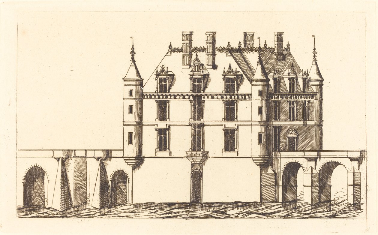 Chateau de Chenonceau, 1. lemez (The Chateau of Chenonceau, 1. lemez) alkotó: Charles Meryon after Jacques Androuet Ducerceau I