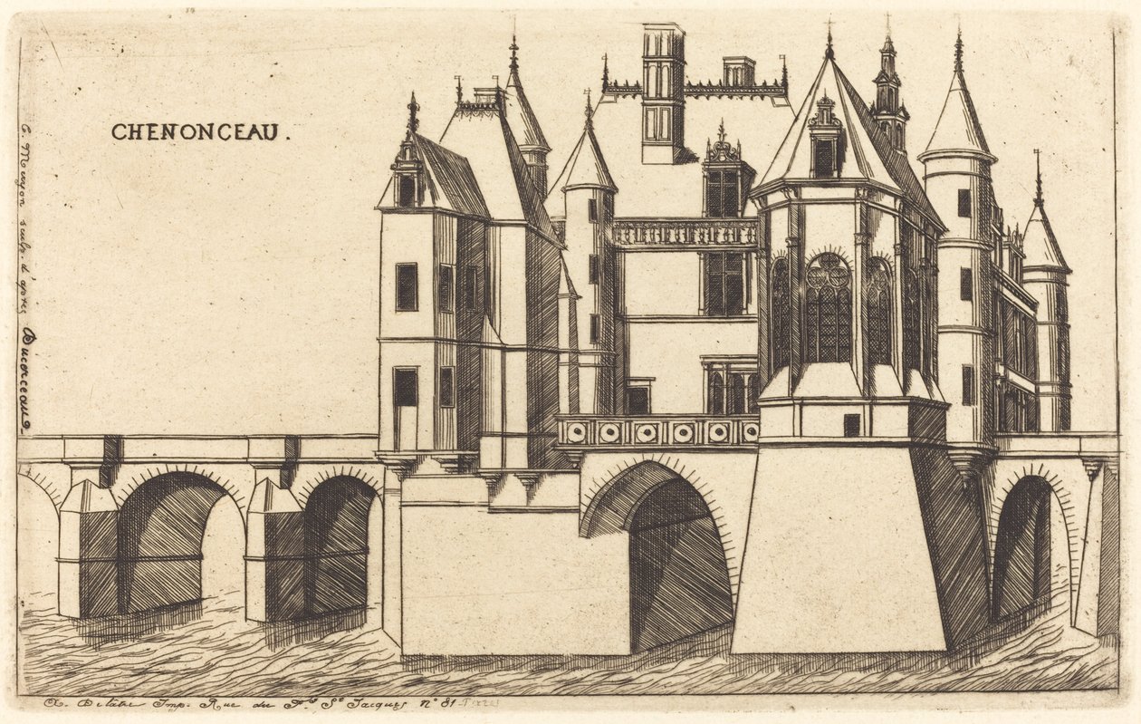 Chateau de Chenonceau, 2. lemez (The Chateau of Chenonceau, 2. lemez) alkotó: Charles Meryon after Jacques Androuet Ducerceau I
