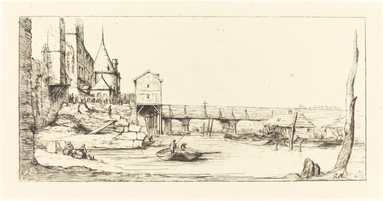 Gyaloghíd ideiglenesen a párizsi Pont-au-Change helyébe az 1621-es tűzvész után alkotó: Charles Meryon after Stefano Della Bella