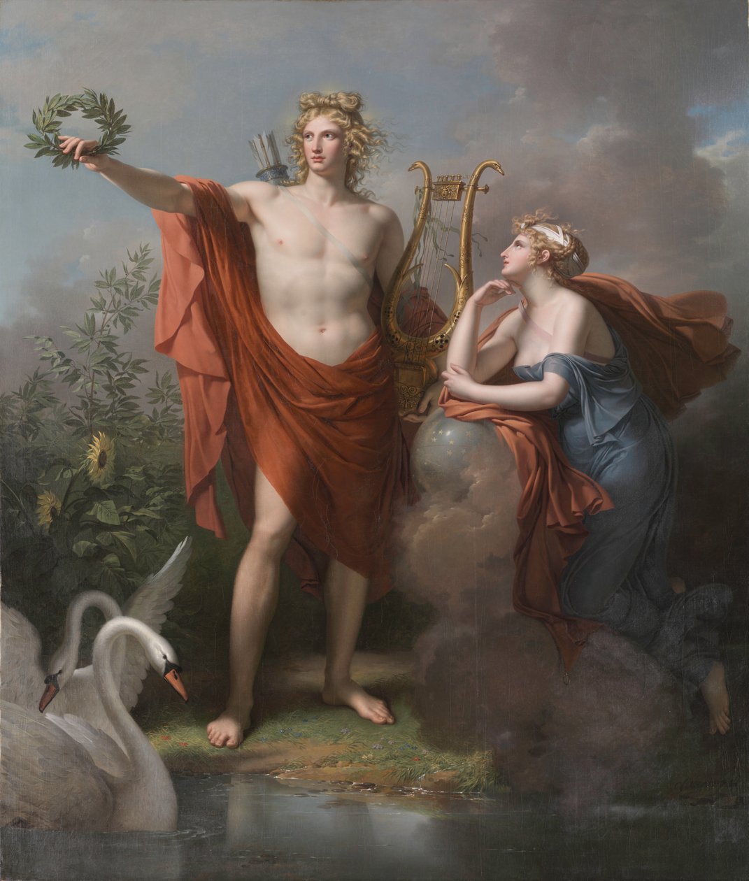 Apollo, a fény, az ékesszólás, a költészet és a képzőművészet istene az Urániával, a csillagászat múzsájával alkotó: Charles Meynier