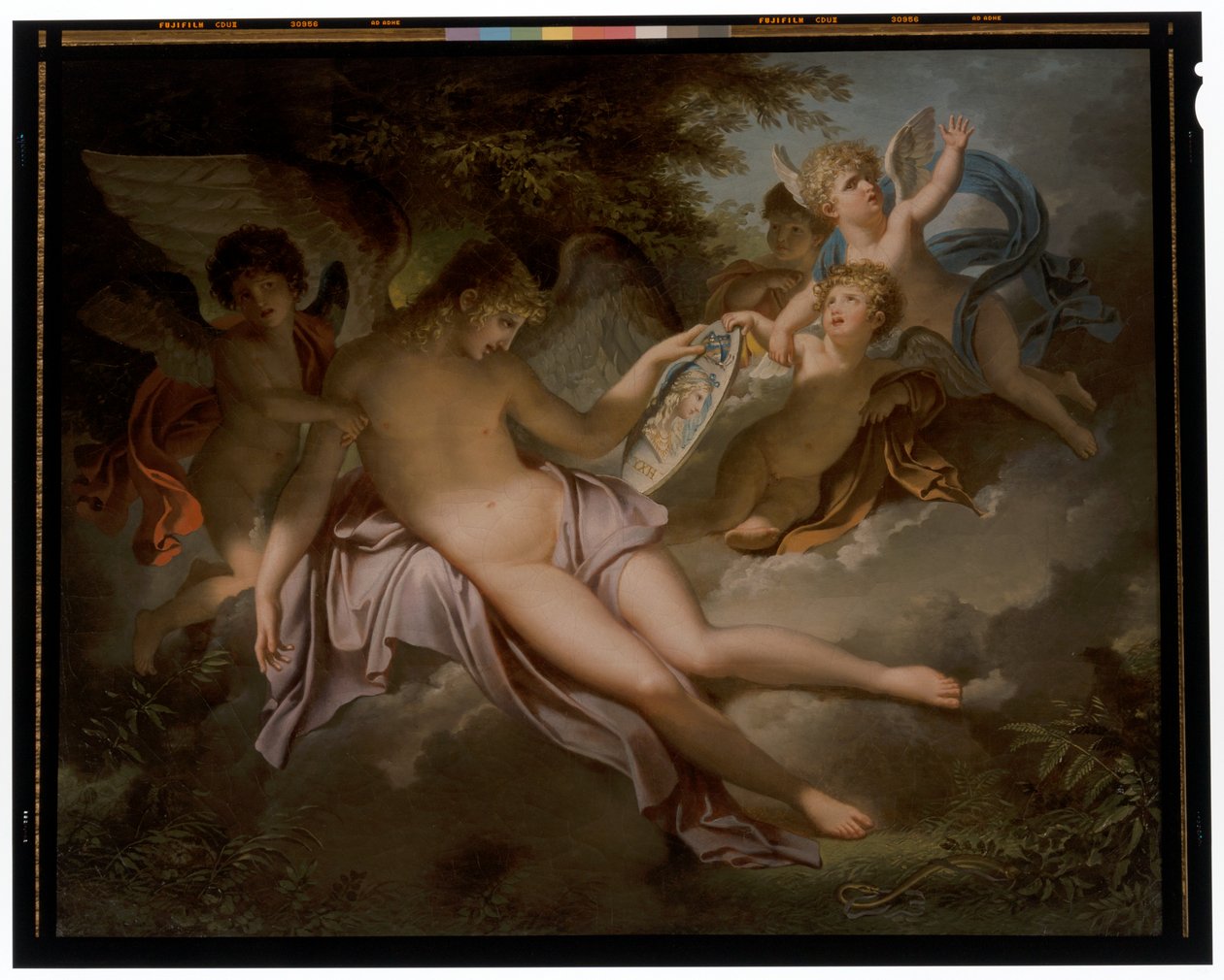 Cupid cries over the loss of Psyche, whose portrait he stops in hands alkotó: Charles Meynier