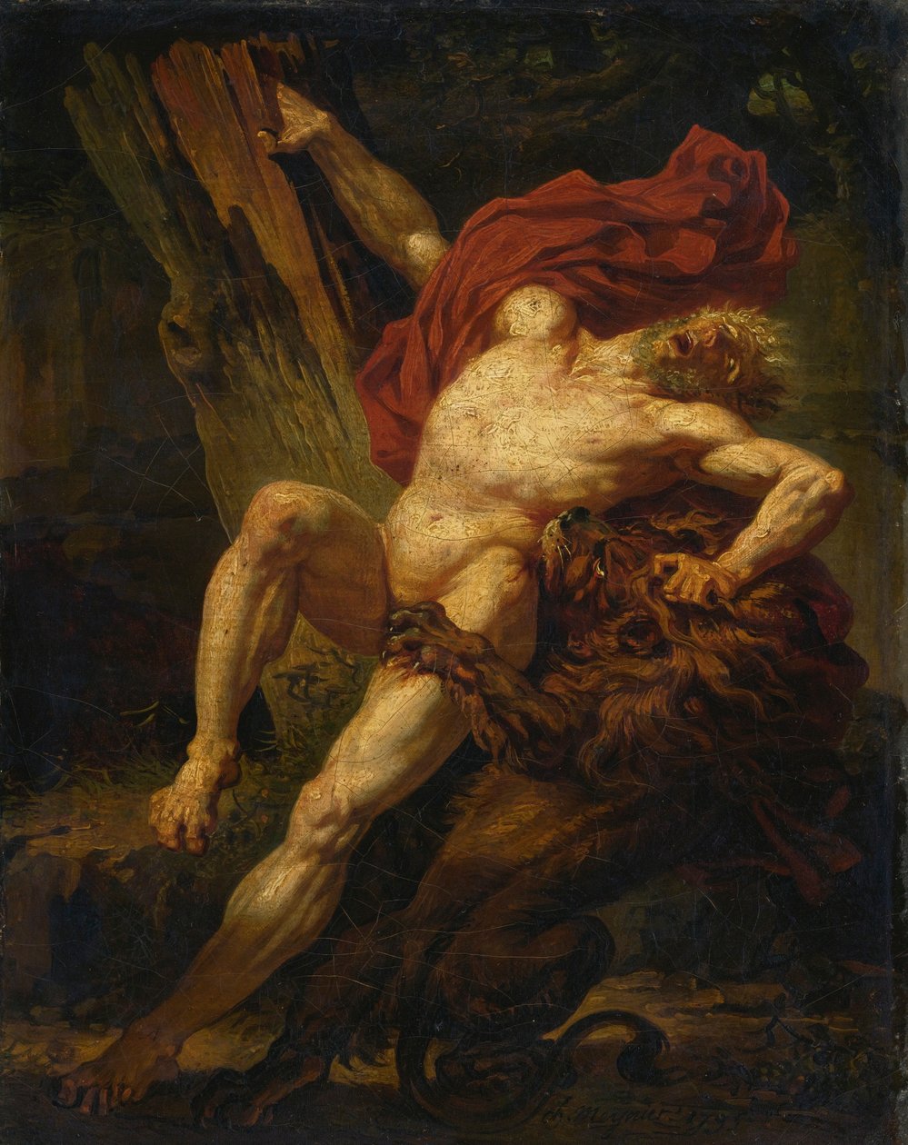 Milo of Croton megtámadta egy oroszlán alkotó: Charles Meynier