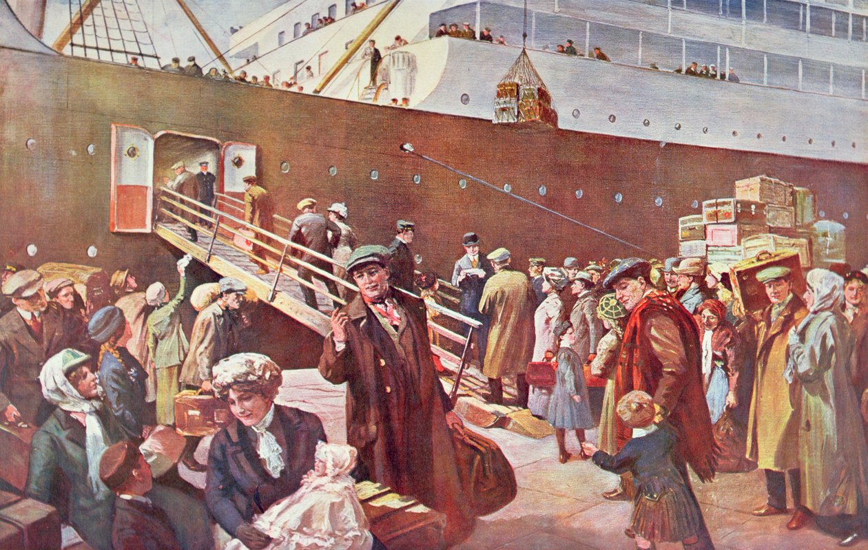 Kivándorlók Kanadába utaznak az RMS Empress fedélzetén, Liverpoolban alkotó: Charles Mills Sheldon