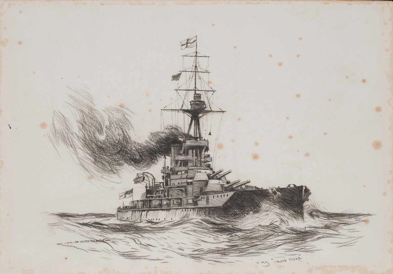 Az Iron Duke brit hajó. Charles M. Padday () rajza (25,5x36,8 cm), 20. század eleje. alkotó: Charles Murray Padday
