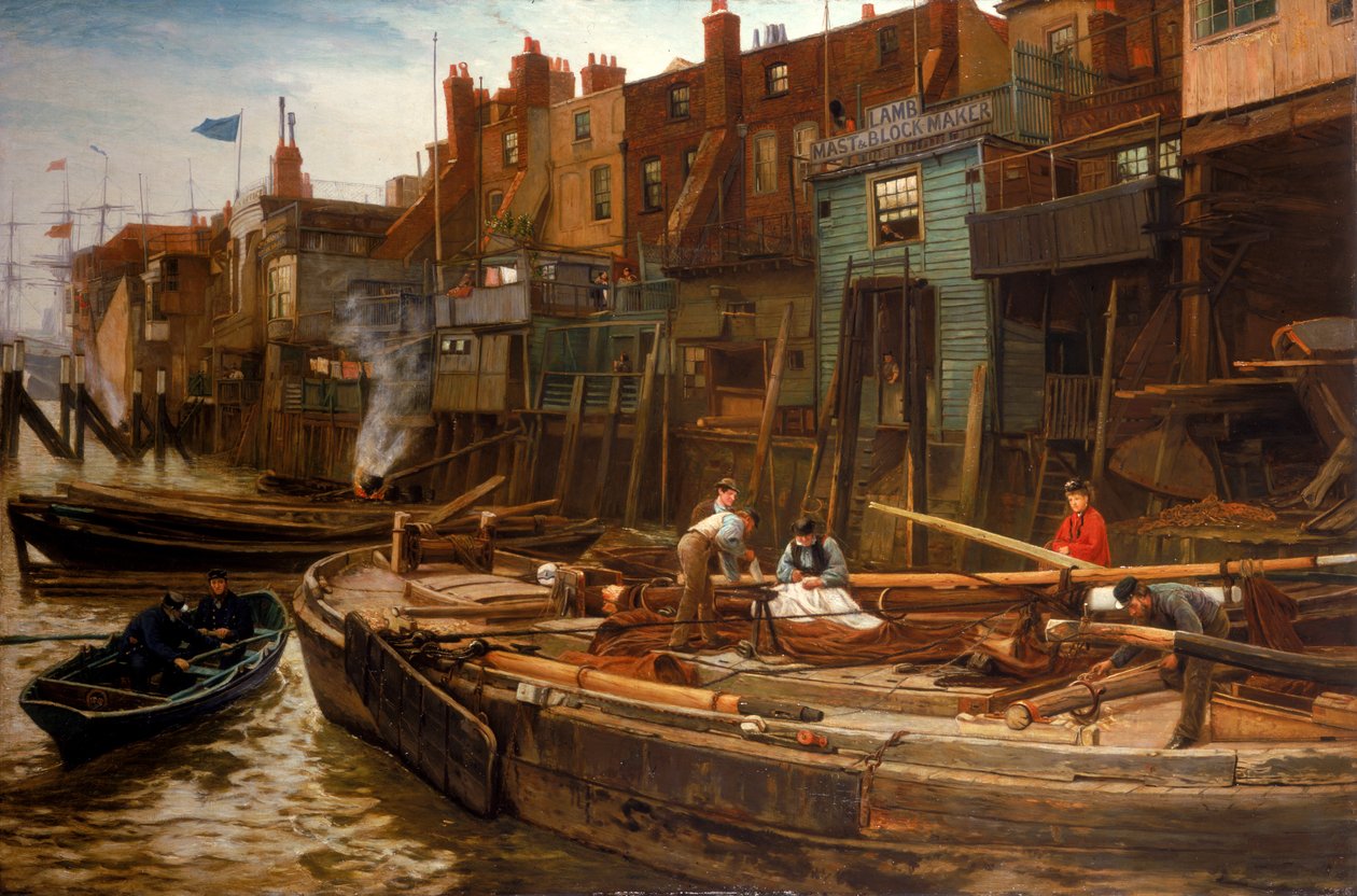 London River – The Limehouse Barge-Builders, 1877 alkotó: Charles Napier Hemy