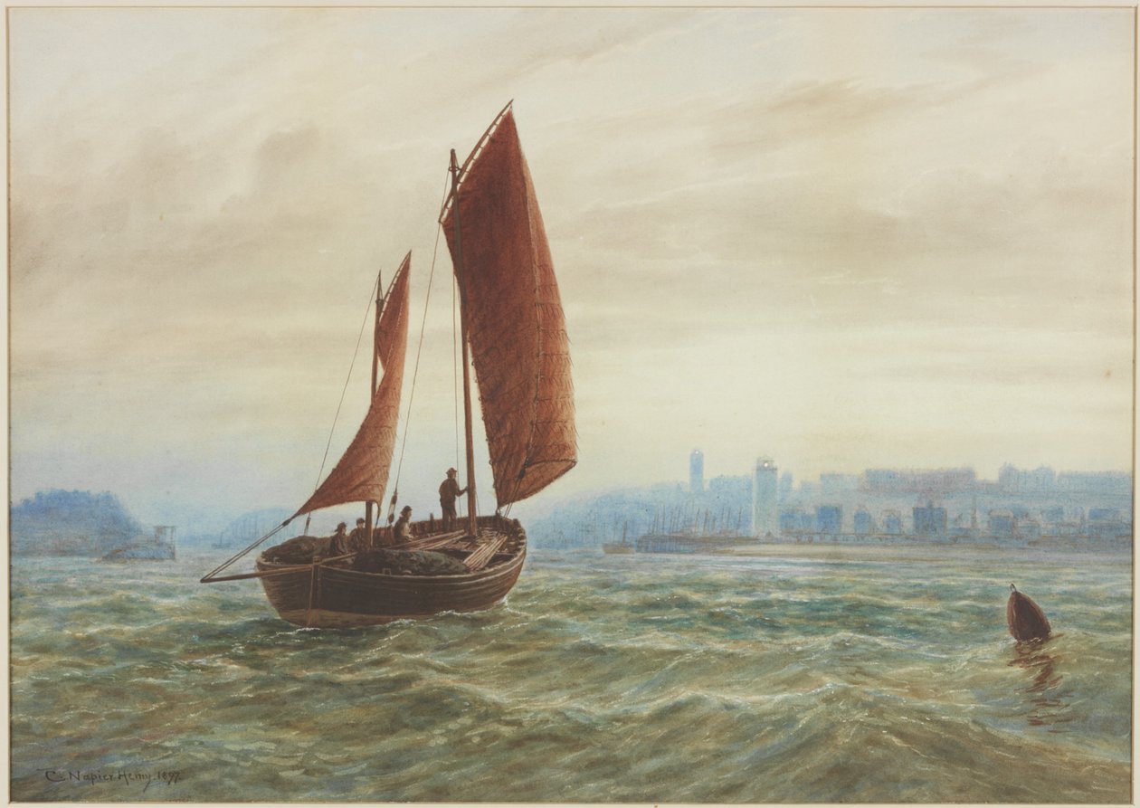 Off North Shields (ceruza, akvarell és testfesték, papír) alkotó: Charles Napier Hemy