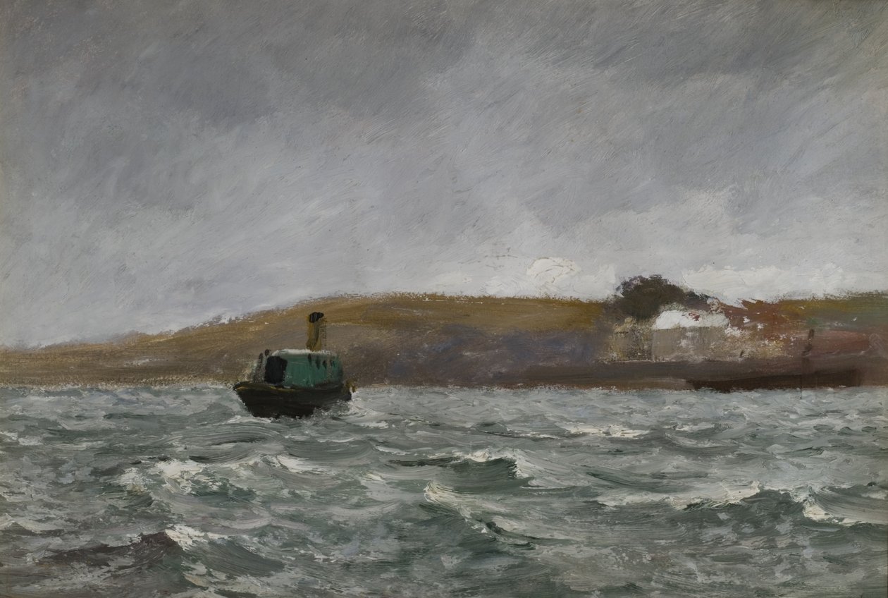 Tengeri táj vontatóval (olaj, papír) alkotó: Charles Napier Hemy