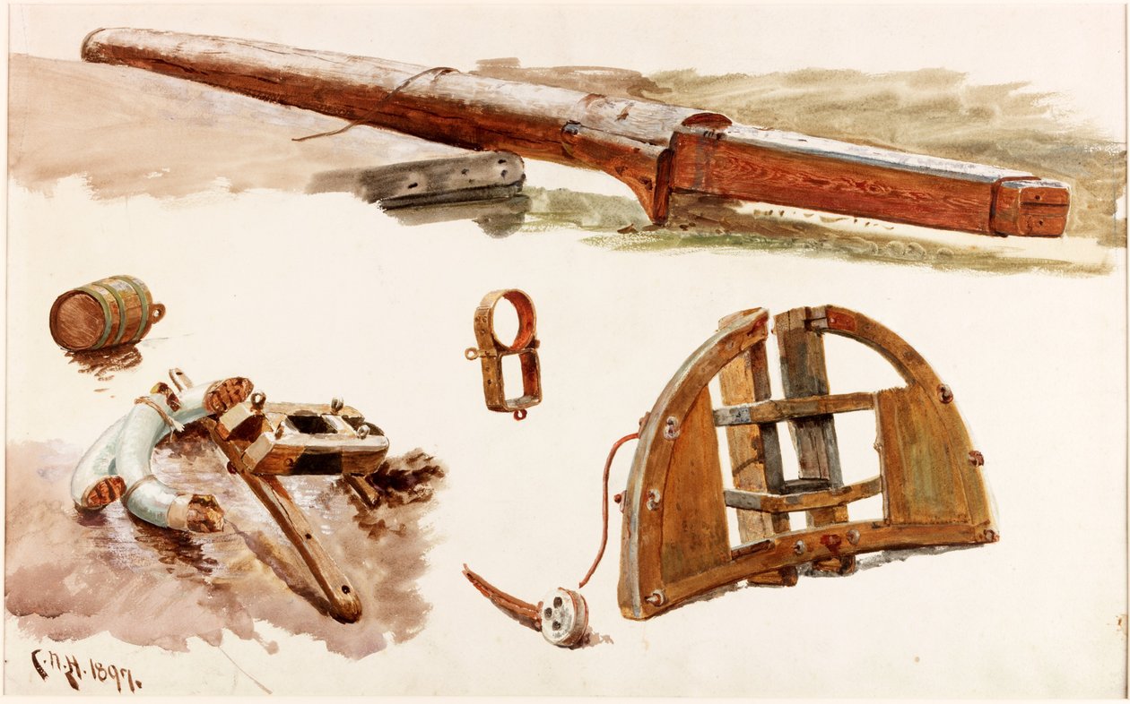 Csónakszerelvény-tanulmányok (bc és wc papíron) alkotó: Charles Napier Hemy