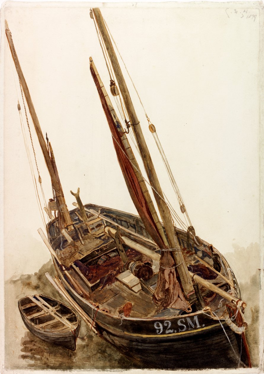 Tanulmány egy halászhajóról és csónakról (testszín) alkotó: Charles Napier Hemy