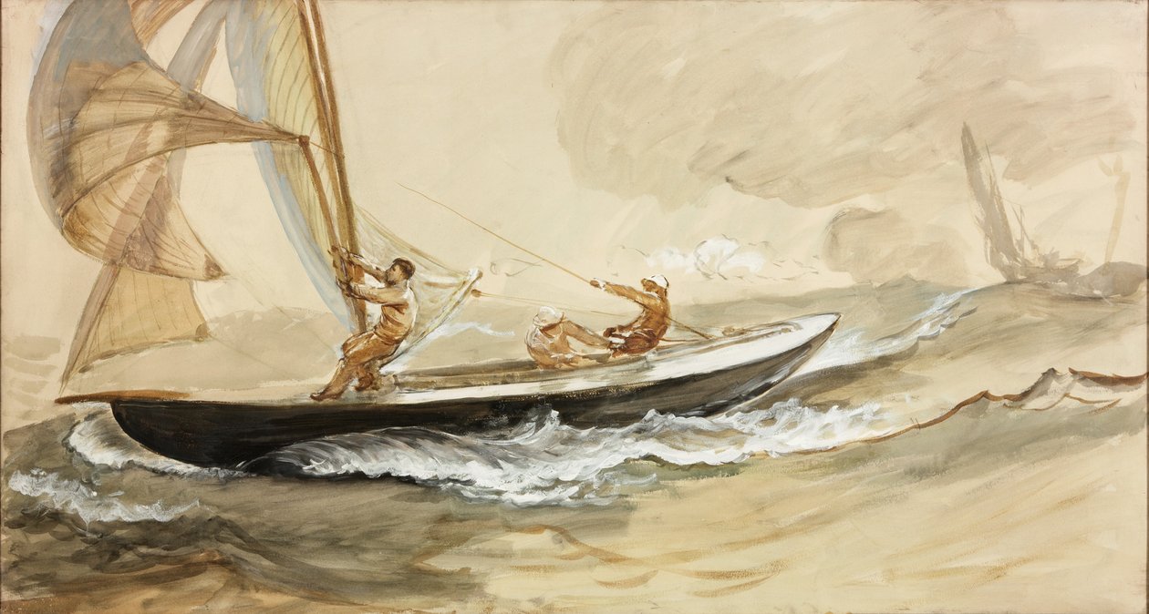 Tanulmány egy versenyjachtról (testszín és akvarell papíron) alkotó: Charles Napier Hemy