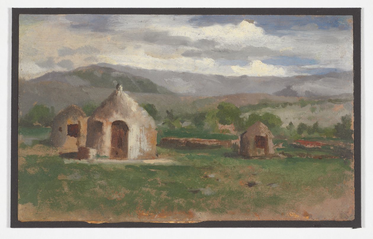 Tájvázlat primitív kunyhókkal, Provence alkotó: Charles Nègre
