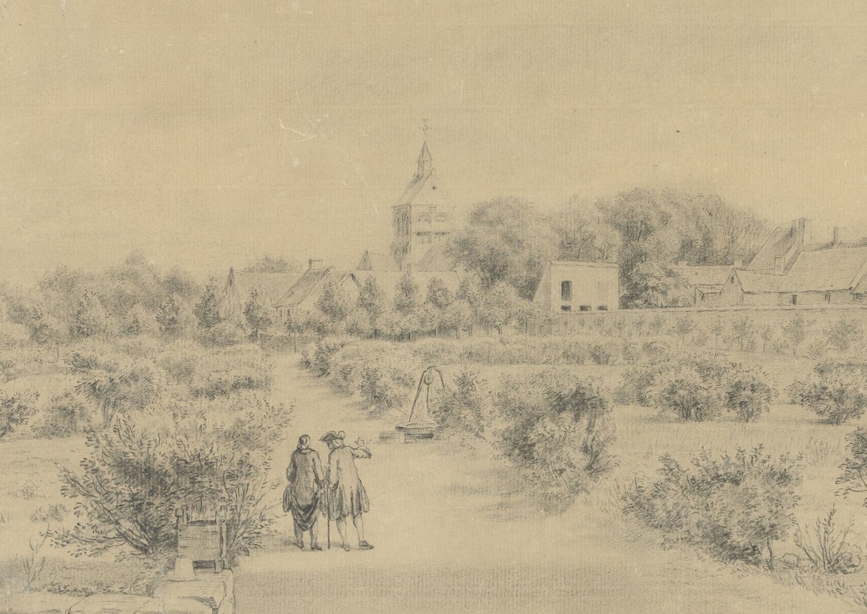 Kilátás a Marigny falura Kilátás a Clocherre és Marigny falu egy részére a Salon du Château-ból (cím az objektumon) alkotó: Charles Nicolas Cochin (II)