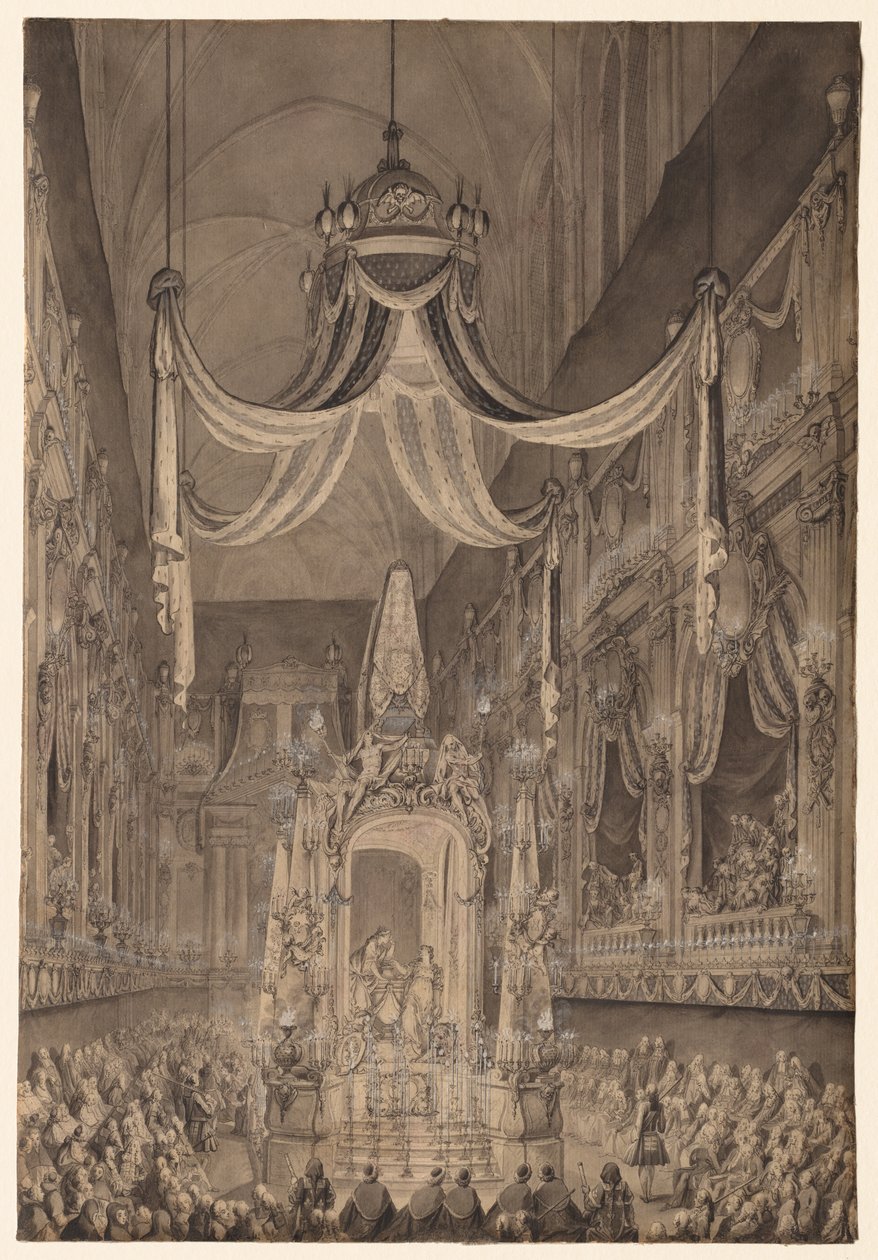 A spanyol Marie-Thérèse, a francia Dauphine temetése a párizsi Nôtre Dame-templomban 1746. november 24-én alkotó: Charles Nicolas Cochin