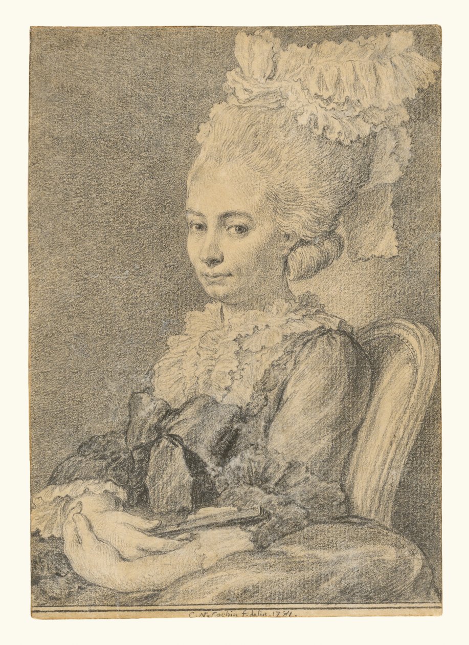 Portré egy fiatal nő, aki egy ventilátort tart alkotó: Charles Nicolas Cochin II