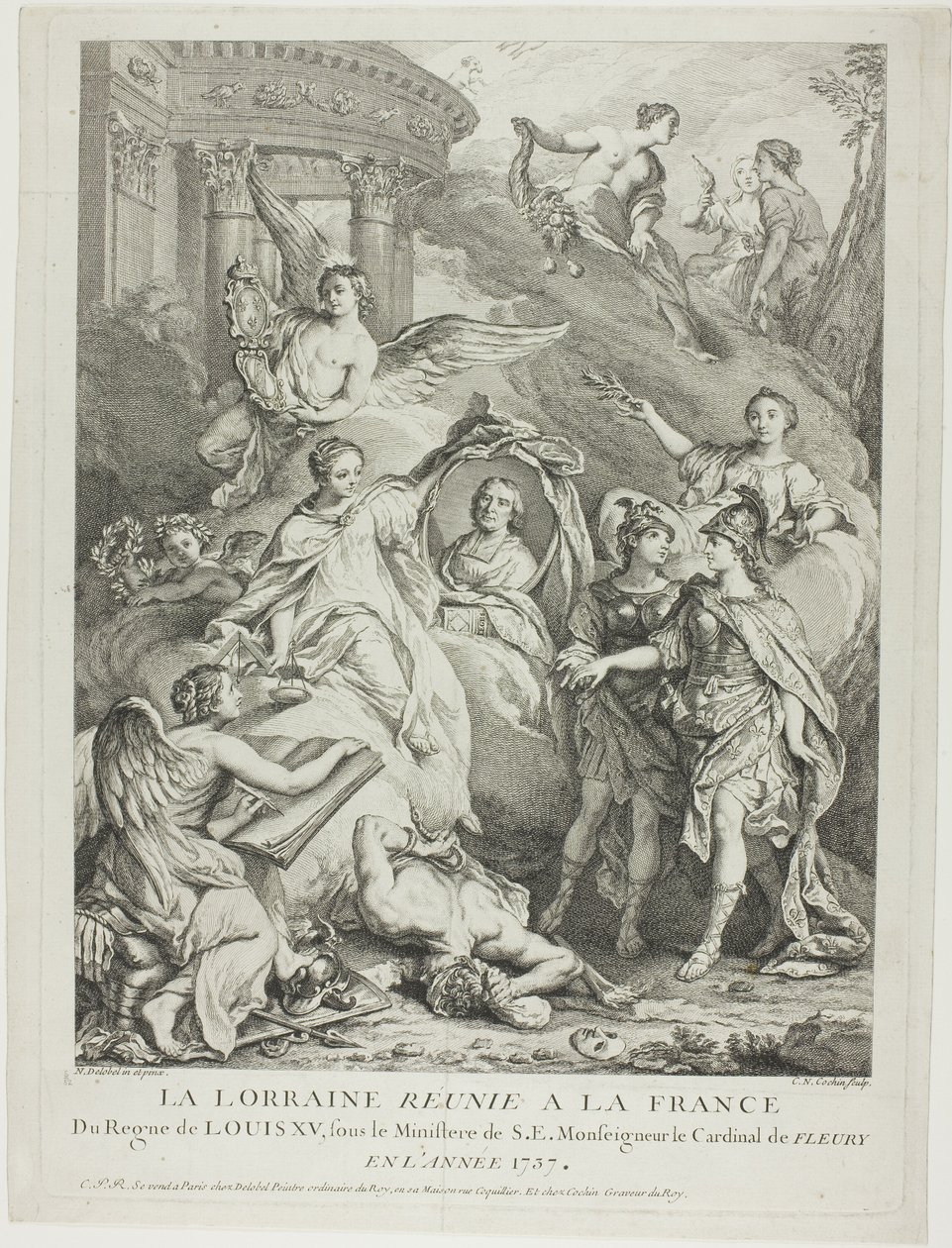 La Lorraine reunie a la France (Lotaringia újraegyesül Franciaországgal) alkotó: Charles Nicolas Cochin I