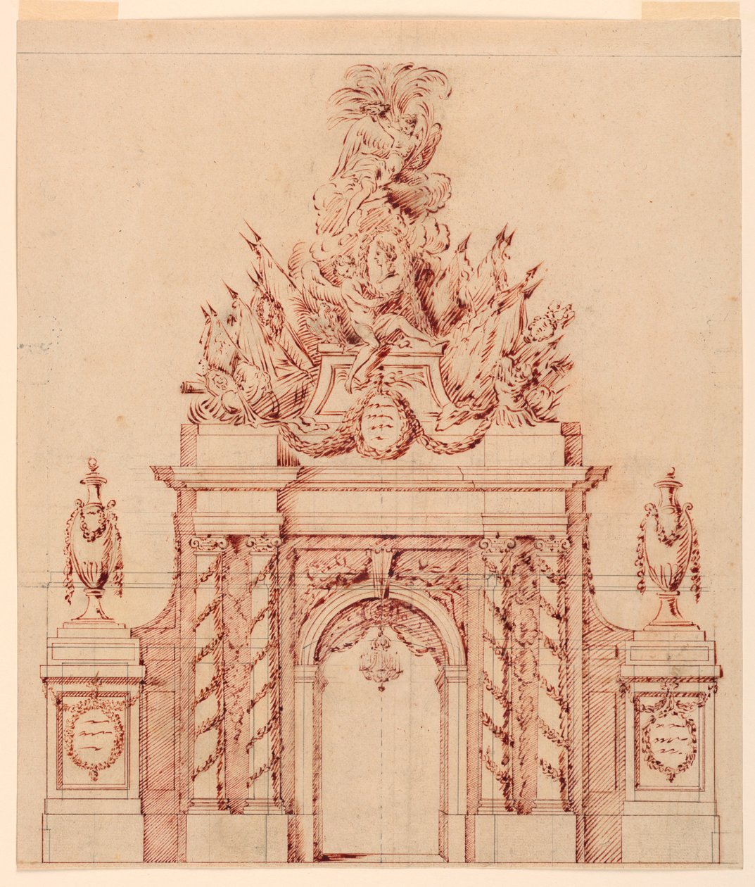 Festett dekoráció egy francia tábornok tiszteletére, aki korábban egy koronaherceg kormányzója volt alkotó: Charles Nicolas Cochin the younger