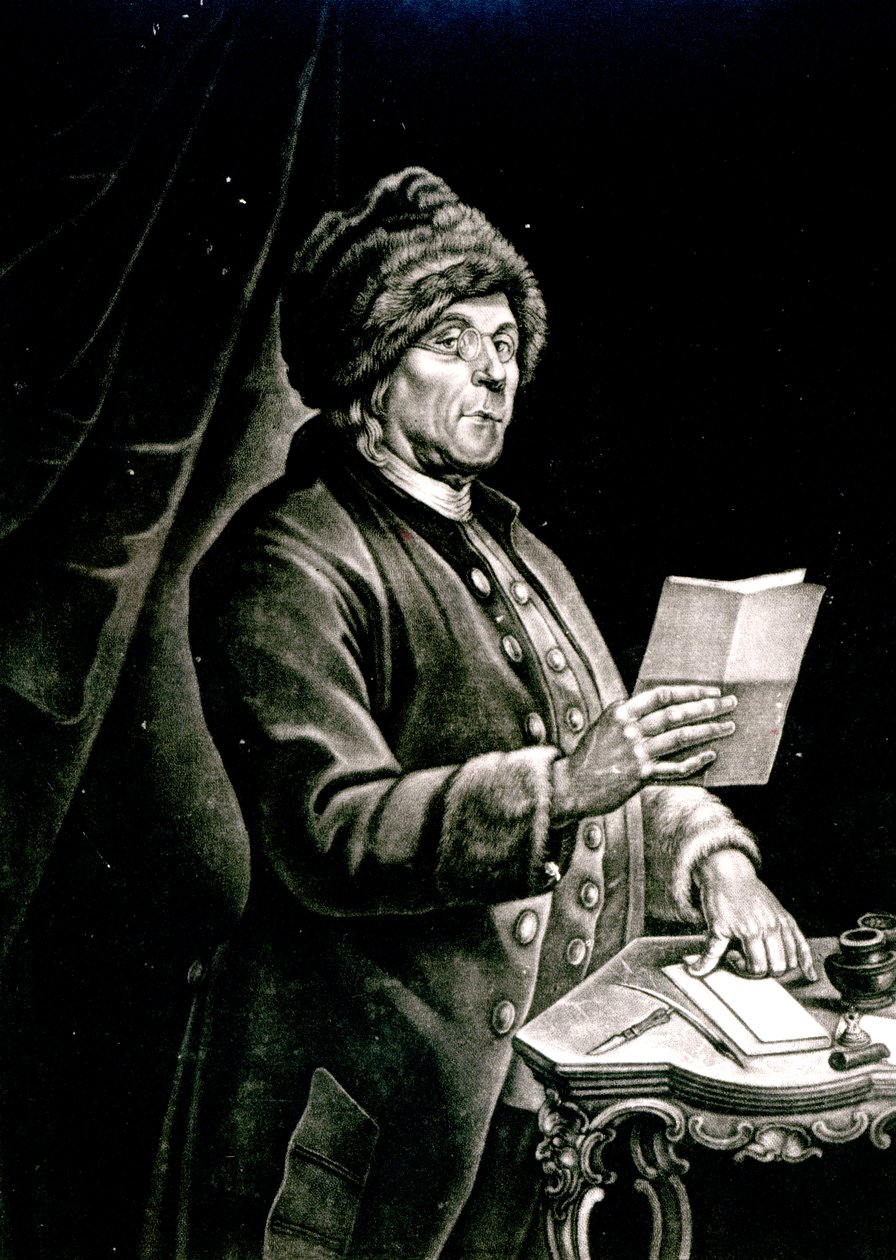 Benjamin Franklin portréja, 1777 (litográfia) (fekete-fehér fotó) alkotó: Charles Nicolas II Cochin