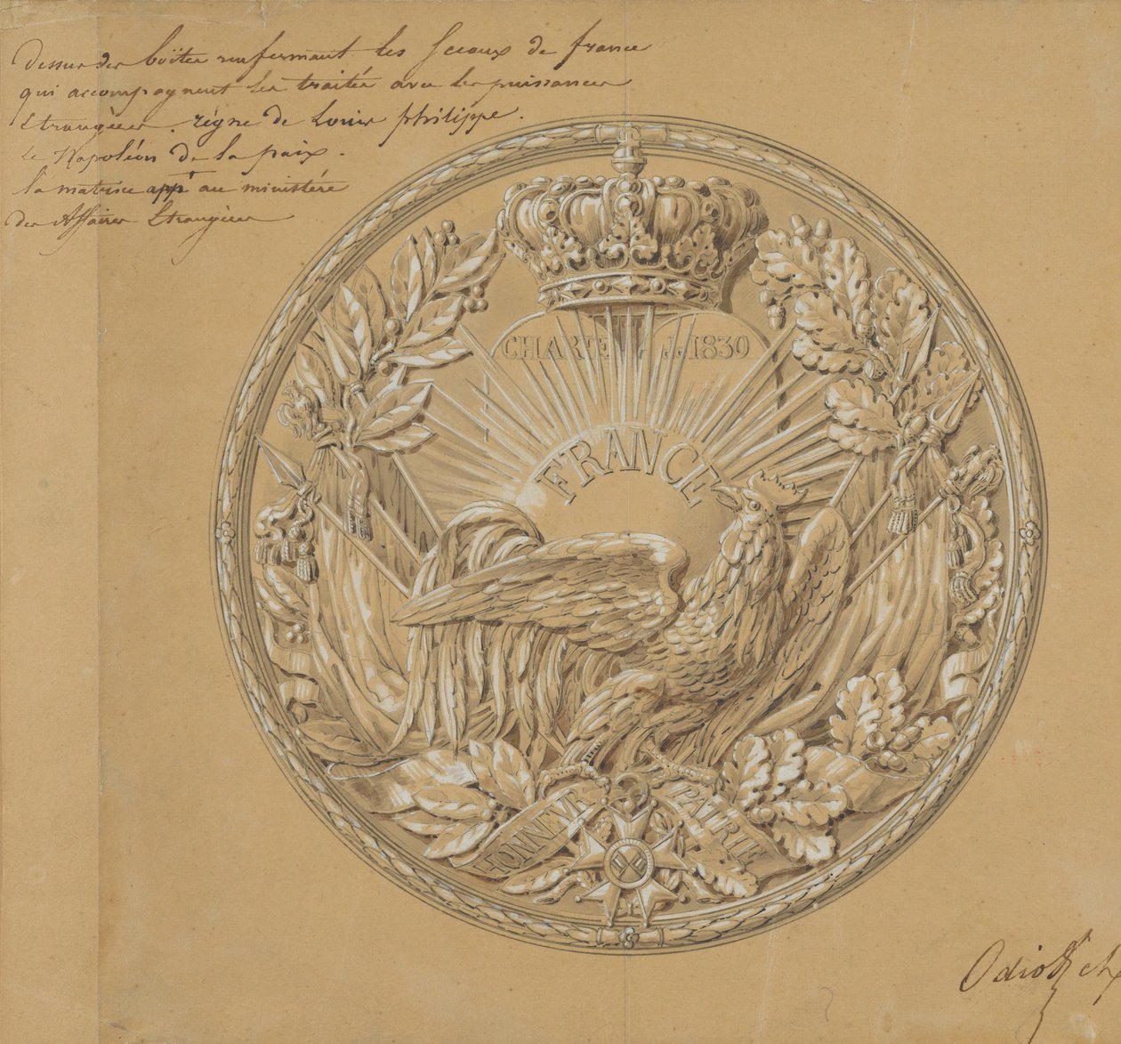 Az 1830-as, 1830-as charta emlékéremének terve. alkotó: Charles Nicolas Odiot