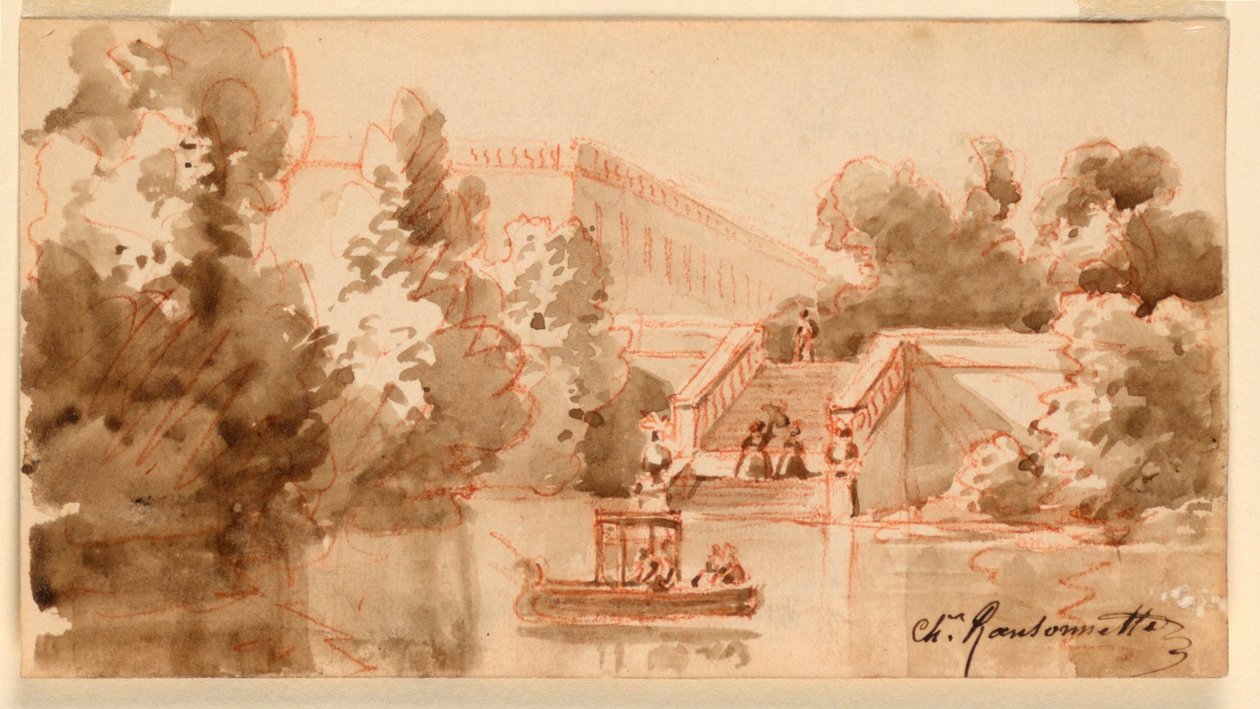 Képzeletbeli kilátás a Vaux-le-Vicomte kastélyra alkotó: Charles Nicolas Ransonnette