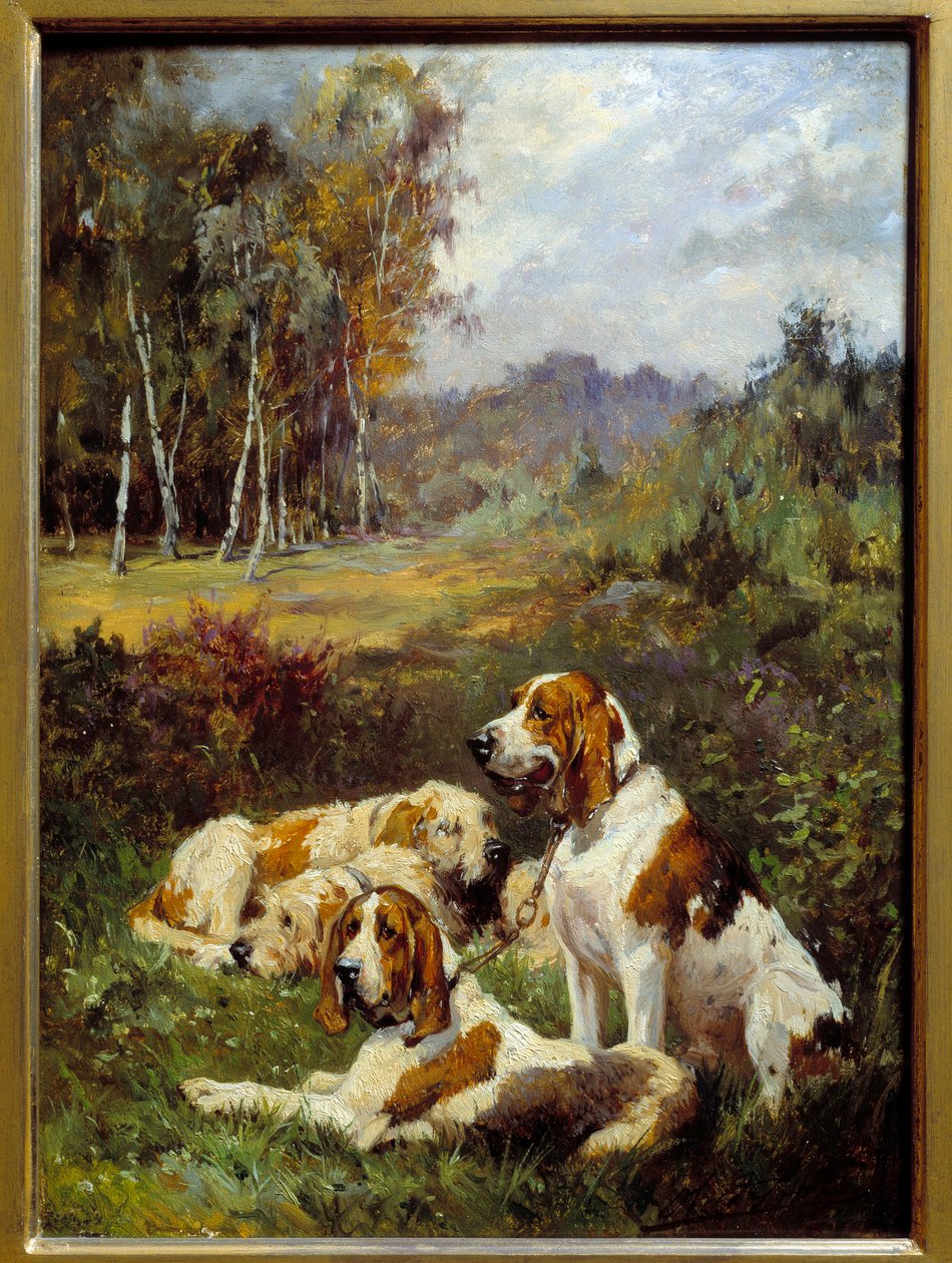Négy vadászkutya. Charles Olivier De Penne (1831-1897) festménye alkotó: Charles Oliver de Penne