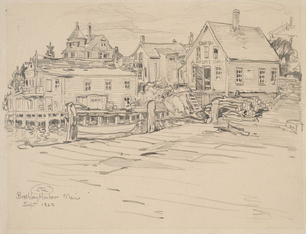 Boothbay Harbor, Maine, 1923 (grafit, papír) alkotó: Charles P. Reiffel