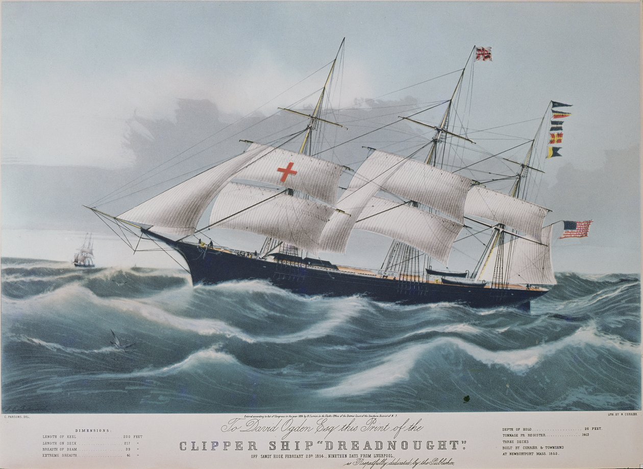 Amerikai vágóhajó „Dreadnought”, Nathaniel Currier (1813-88) litográfiája alkotó: Charles Parsons