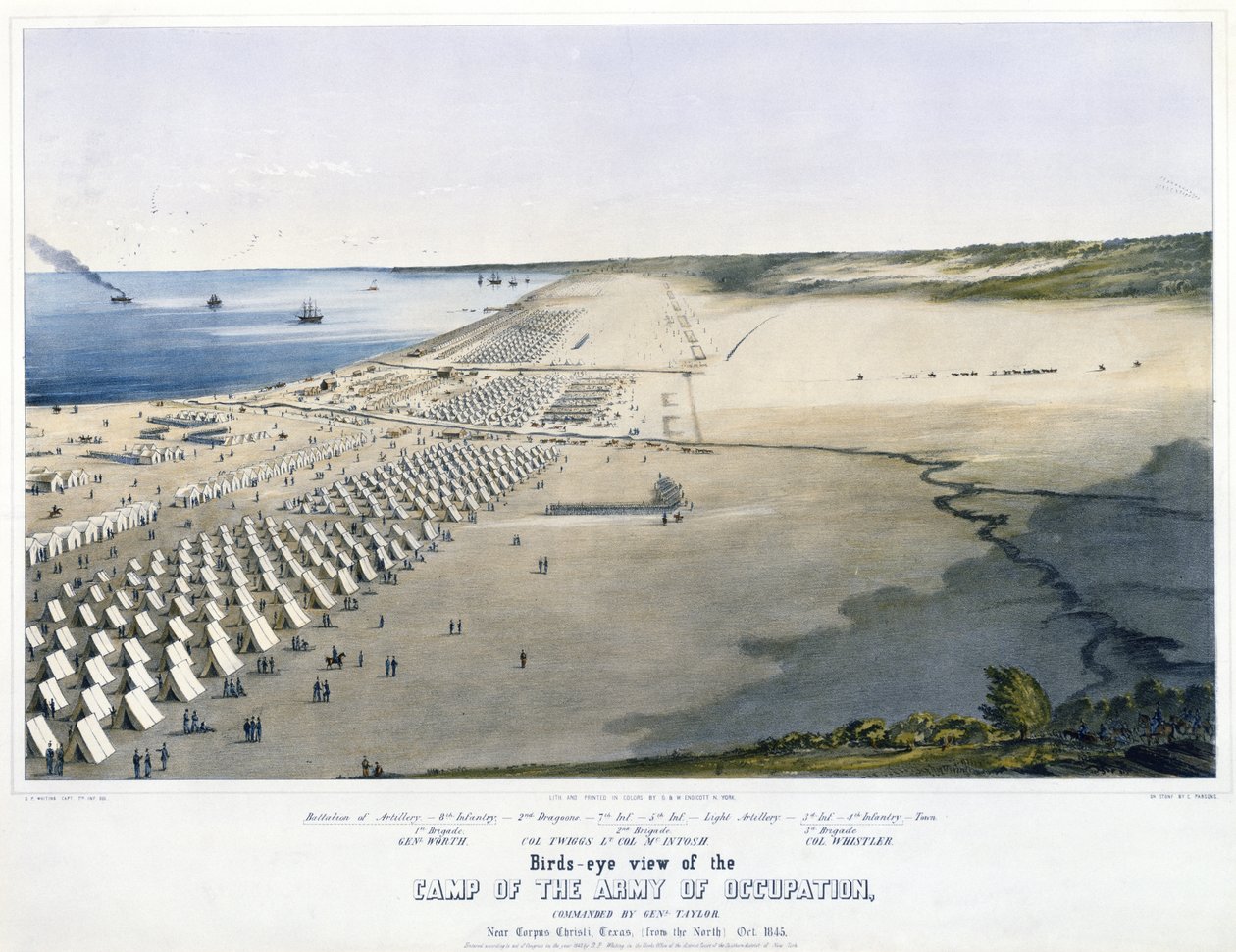 Madártávlatból a Megszálló Hadsereg tábora, parancsnoka Genl. Taylor. Corpus Christi közelében, Texasban, [északról] 1845. okt. alkotó: Charles Parsons