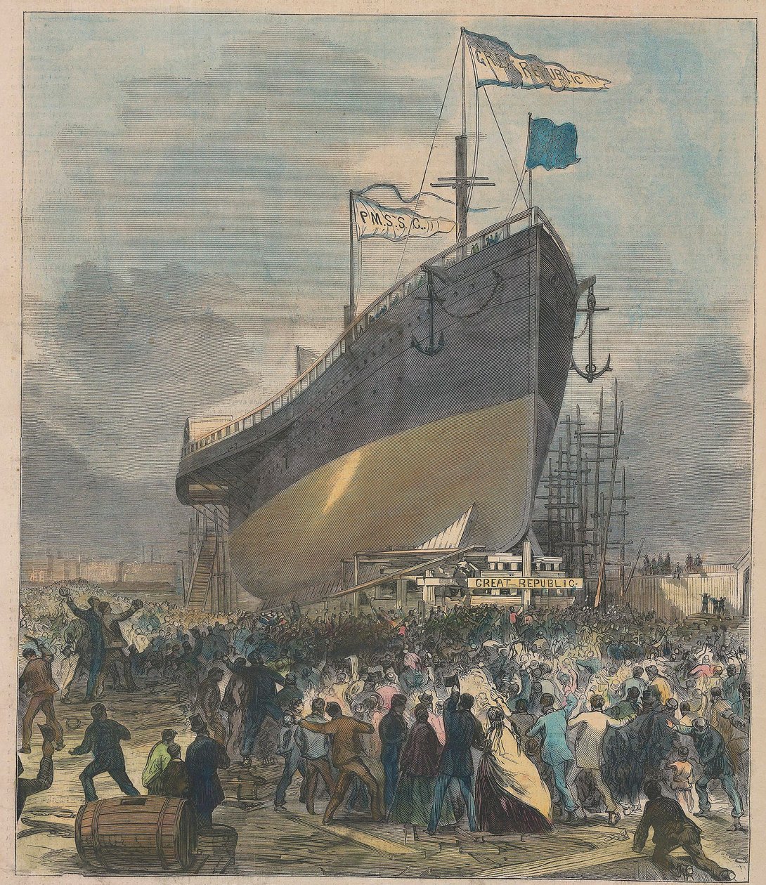 A Tengergőzös Nagy Köztársaság elindítása, kocsma. 1866. november 24. alkotó: Charles Parsons