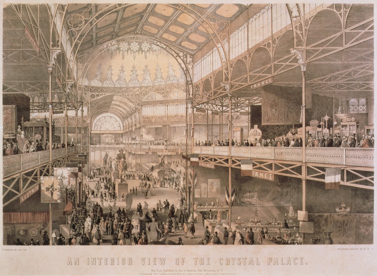 A New York-i Crystal Palace belseje, pub. készítette: Endicott & Co., New York, 1855 alkotó: Charles Parsons