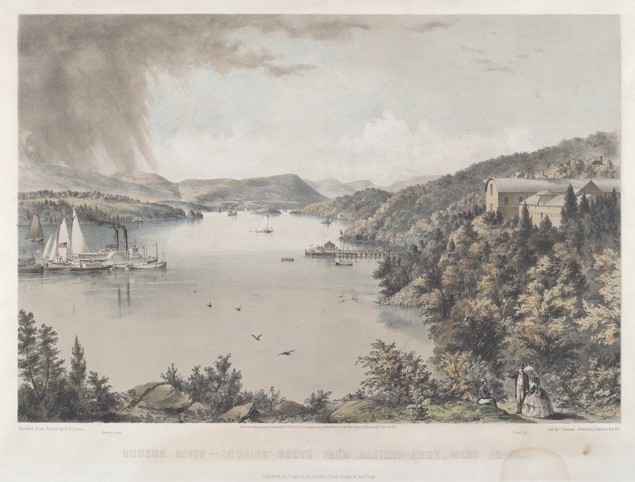 Hudson River portfólió: Délre nézve Battery Knoxból, West Pointból alkotó: Charles Parsons after Benjamin Bellows Grant Stone
