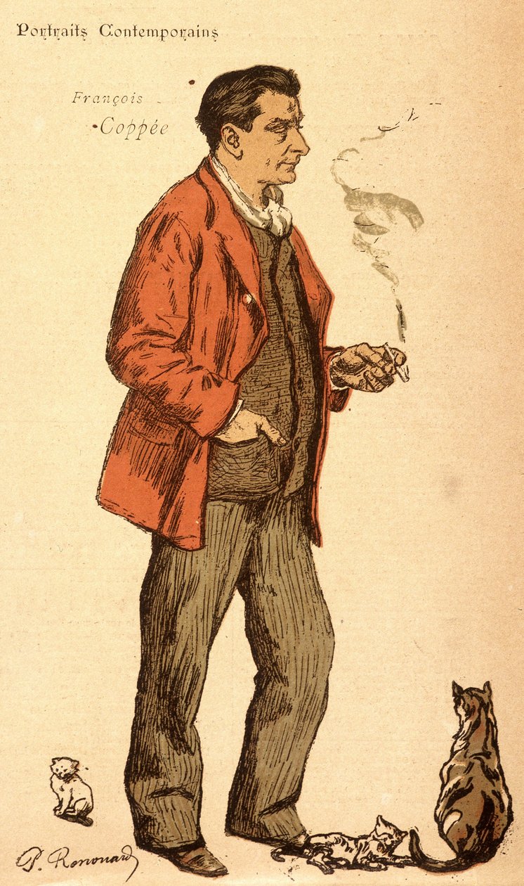 François Coppée cigarettázik és macskákkal alkotó: Charles Paul Renouard